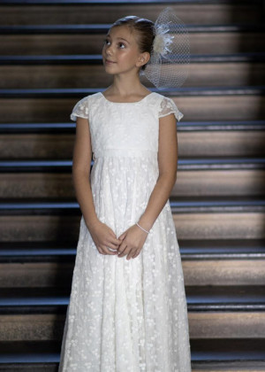 Ivory Floral Lace Floor Length Flower Girl Dress